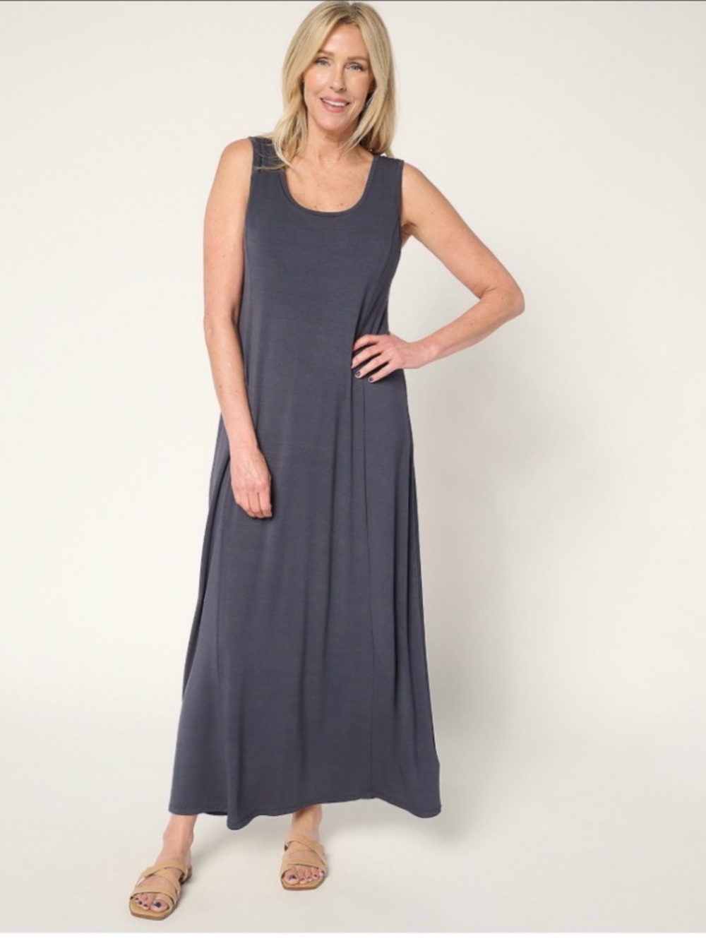 Modern Soul x Anybody Soothing Jersey Maxi Dress w/ Support System Sz L Midnight